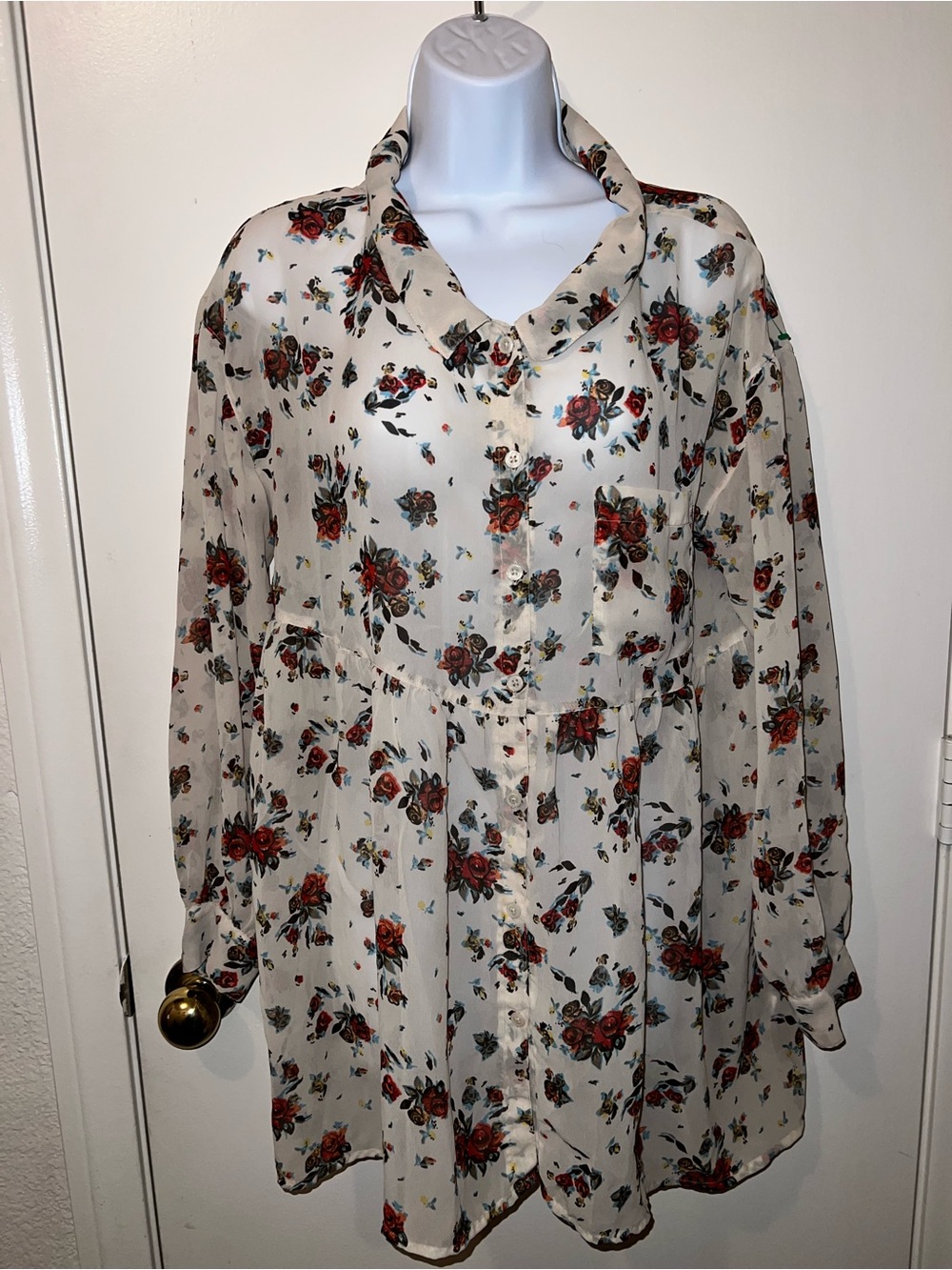 Free People Sheer Floral Tunic Long sleeve Top Cottagecore Romantic